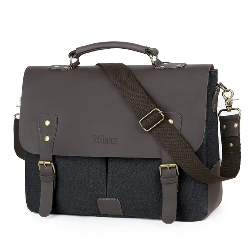 Portföljer Mode Business Laptopväska Canvas Portfölj Herr Axel 14" Datorhandväska Vintage Man Messenger Work 220923