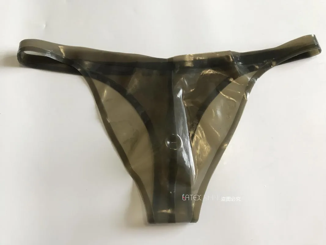 Herr g strängar sexig transparent svart fetisch latex t-back tanga front gren 3d skräddarsydd gummi underkläder269v