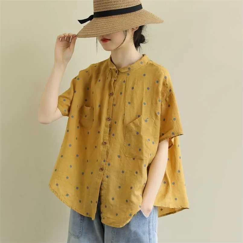 Kvinnors blusar skjortor Summer Arts Style Women Short Sleeve Loose Polka Dot Shirts Allmatched Casual Turndown Collar Vintage Bluses S891 220923