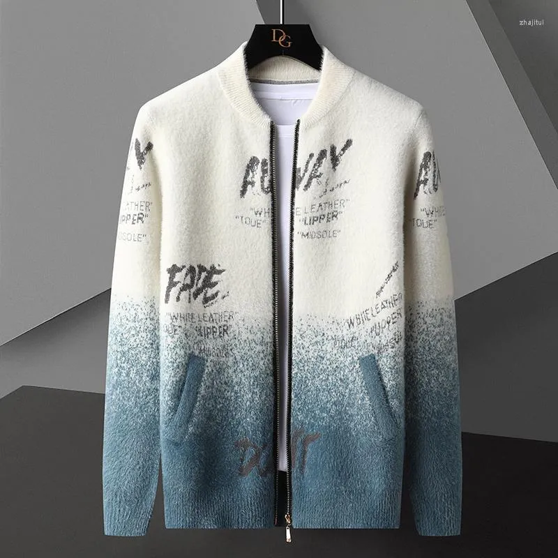 Maglioni da uomo Cardigan lavorato a maglia di colore sfumato di alta qualità di lusso leggero da uomo Autunno Inverno 2022 Trend Casual maglione stampato in ciniglia