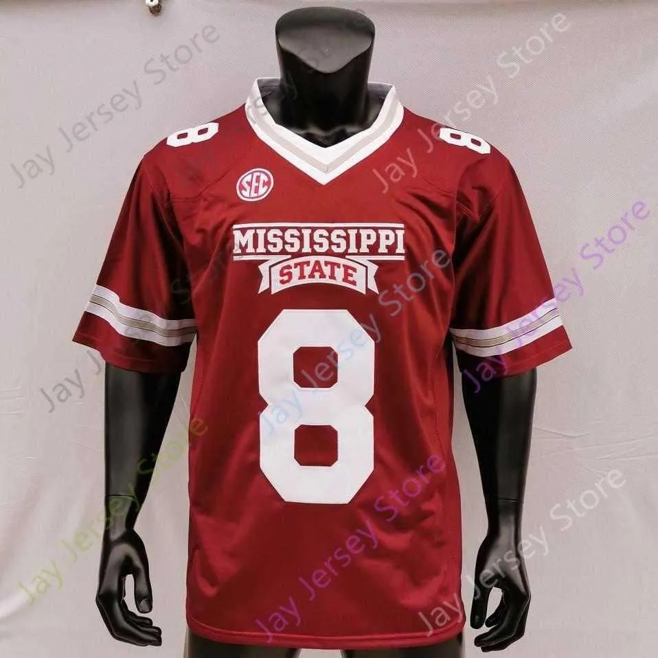 2020 New NCAA Mississippi State Bulldogs MSU Jerseys 8 Kylin Hill College Football Jersey Red Size Youth Adult