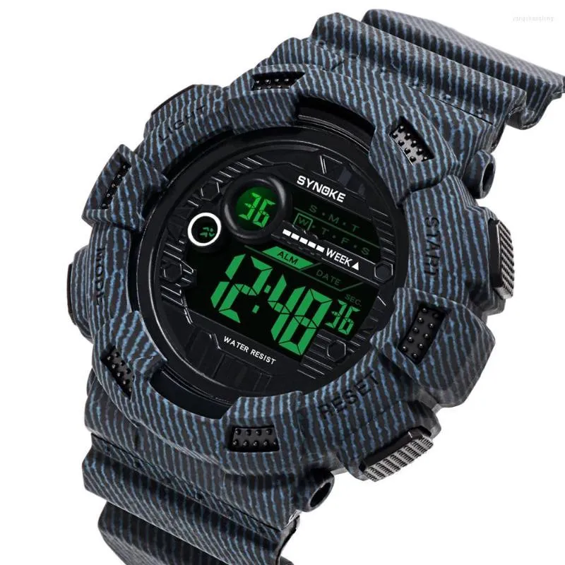 Zegarek zegarki na ręce zegarki wojskowe sportowe Waterproof Waterproof Cowboy Denim Grain Led Digital Mens Electronic Relogio