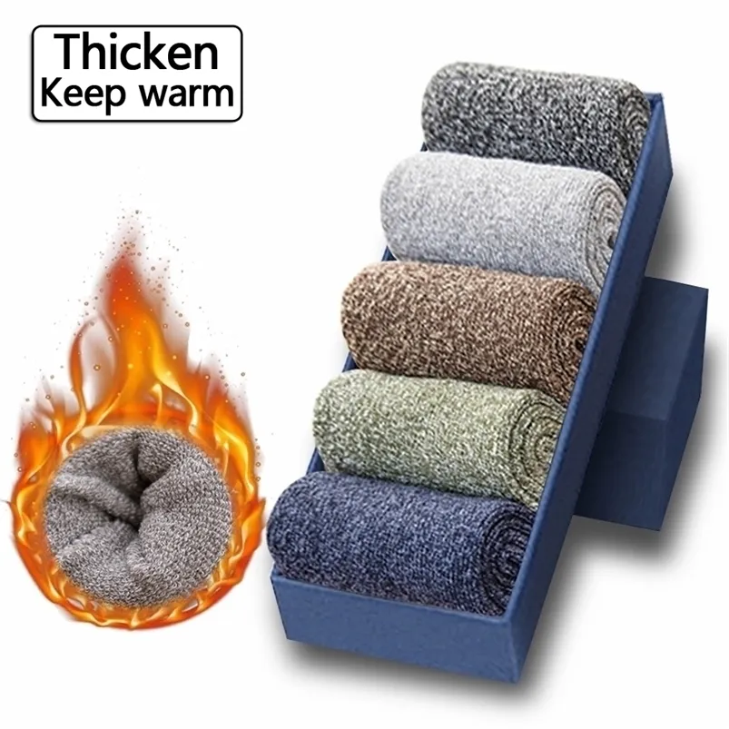 Herrensocken 5 Paar verdickte Wolle Männer hochwertiges Handtuch Warm halten Winter Baumwolle Weihnachtsgeschenk für Mann Thermal Größe 38-45 220924