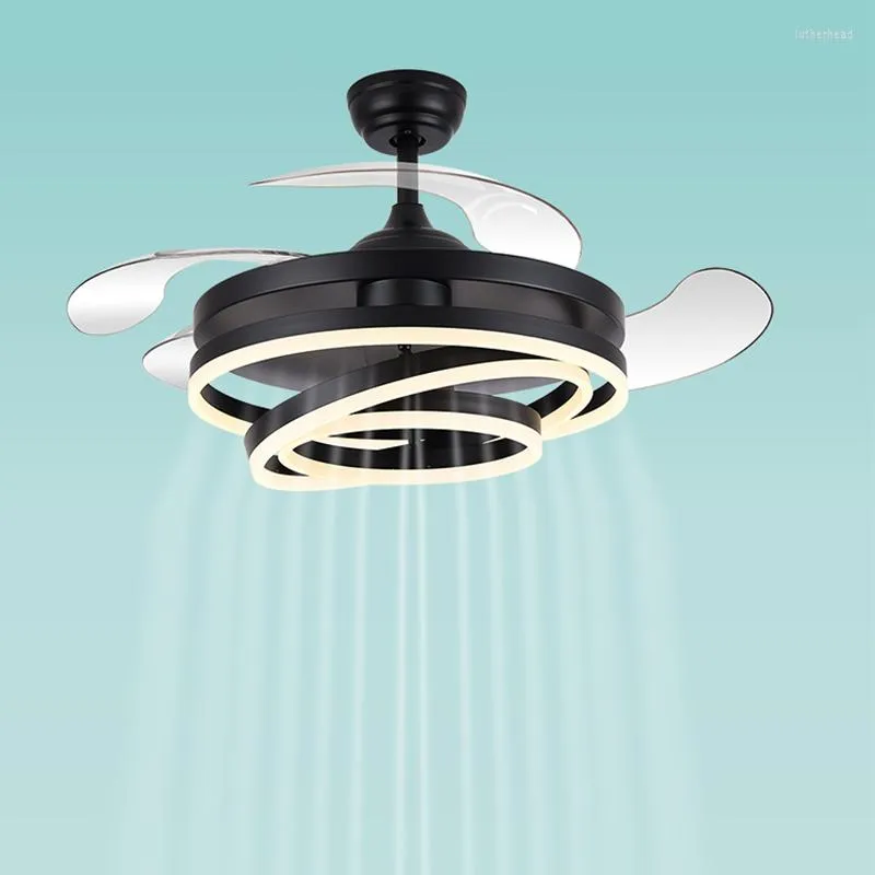 Modern LED Black Ceiling Fans With Lights Dining Room Living Kitchen Fan Remote Control 220V