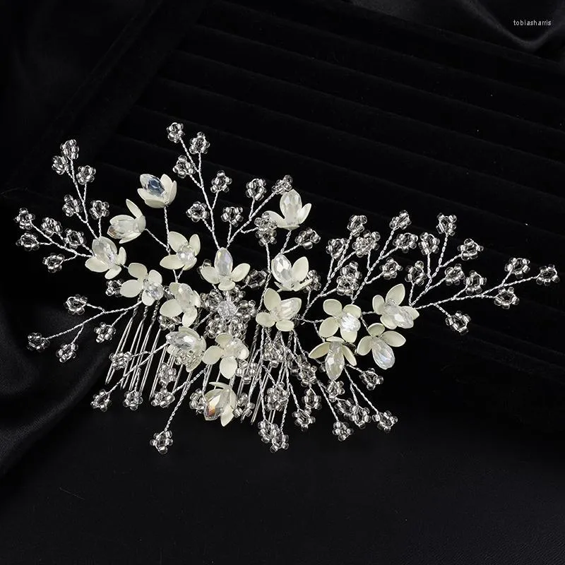 Kopfschmuck Mode Silber Blume Kristall Haarkamm Für Hochzeit Kopfschmuck Handgemachte Frauen Accessoires Schmuck Braut Kopfbedeckung Perlen Kopfschmuck