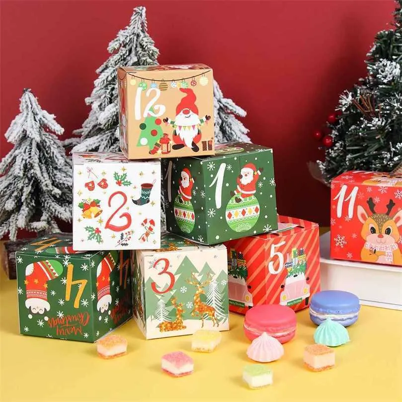 Gift Wrap 24pcs عيد الميلاد Advent Calendar Box Kraft Paper Candy Cookies Box Merry Christmas Party Xmas Decor Navidad Year 220926