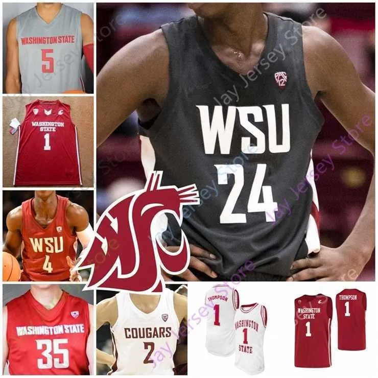 미치 커스텀 2020 워싱턴 주 쿠거 WSU 농구 저지 NCAA College 톰슨 CJ Elleby Isaac Bonton Jeff Pollard Tony Miller