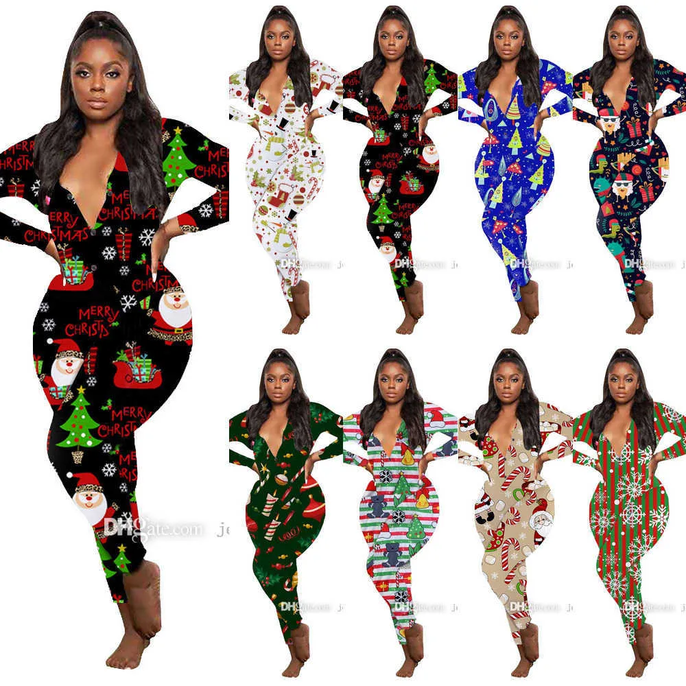 Designer Christmas Printed Christmas Jumpsuit Womens Long Sleeve V Neck Onesie For Autumn Winter Home Wear From Jescakoo 5.36 DHgate.Com