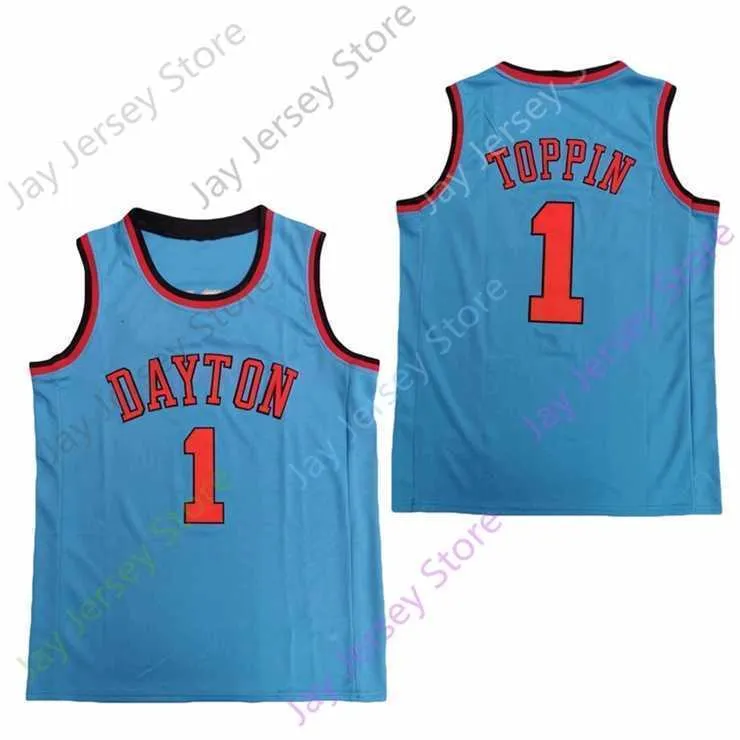 Mitch 2020 Nueva NCAA Dayton Flyers Jerseys 1 Toppin Basketball Jersey College Blanco Rojo Azul Tamaño Hombres Jóvenes Adultos Todo cosido