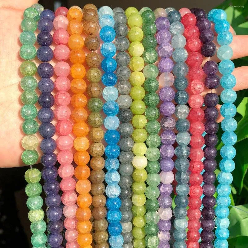 Perles multicolores craquelées en pierre naturelle de 8mm, entretoise ample pour la fabrication de bijoux, accessoires de collier et de Bracelet faits à la main, 15 pouces