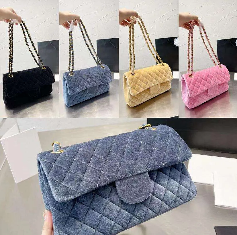 Akşam Çantaları Klasik Kadife Omuz Çantası Hakiki Deri Tasarımcı Flap Bayan Elmas Kapitone Donanım Zinciri Crossbody Messenger Çanta Handba