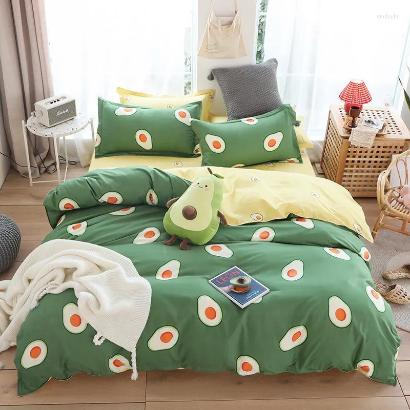Sängkläder sätter avokado set för hemtecknade tecknade sängar och örngott sött omslag sovrum barn quilt kvalitet