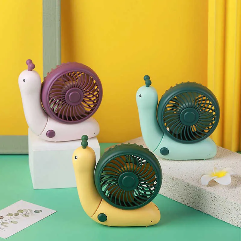 Elektrische fans Nieuwe cartoon Snail Slak Small Fan Handheld USB Oplaadbare fan Student Dormitory Desktop Portable Outdoor Fans T220924