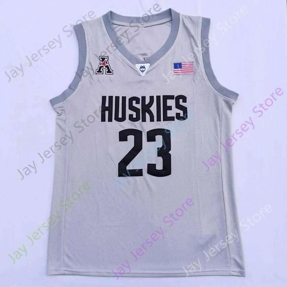 2020 New NCAA Connecticut UConn Huskies Jerseys 23 Akok College Basketball Jersey Grey Size Youth Adult