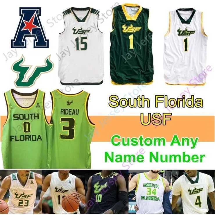 Mitch Custom 2020 South Florida USF Basketball Jersey NCAA College David Collins Laquincy Rideau Justin Brown Michael Durr Ezacuras Dawson III