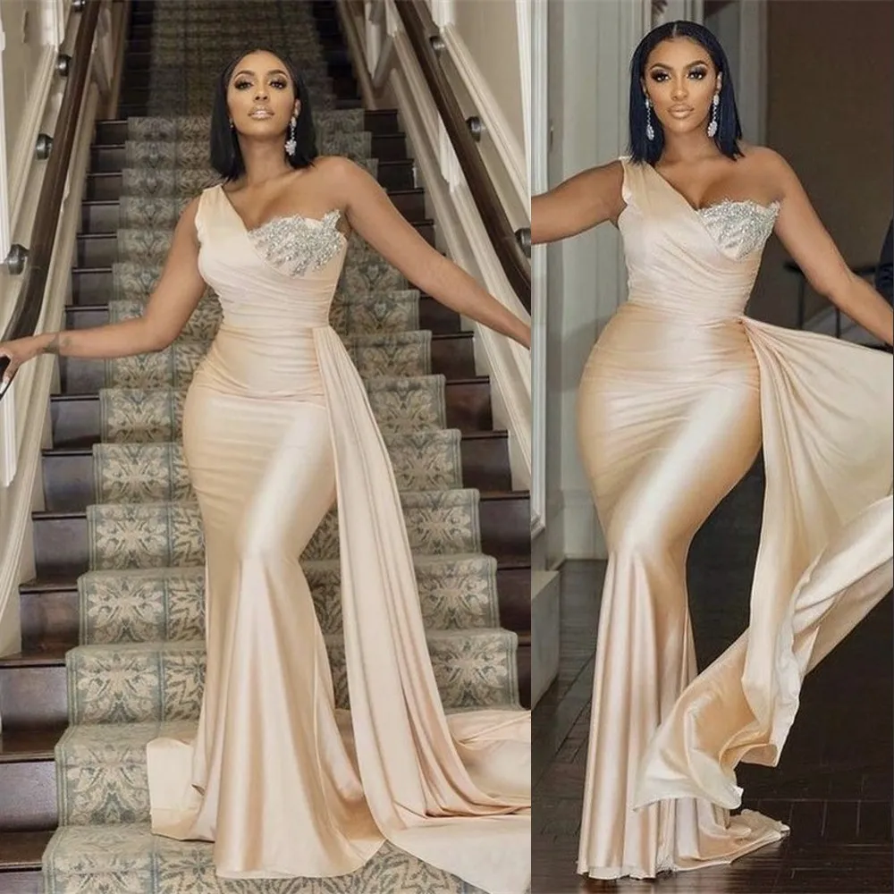 sachin and babi light blue dress One Shoulder Pink Champagne Satin Mermaid Prom Dresses, One Shoulder P –  morievent