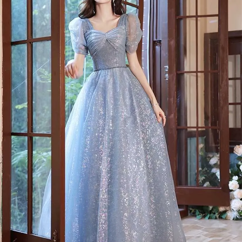 Party Dresses French Style Bankettkl￤nning Elegant Puff Sleeve Bow Prom Dresses Women's Floor Length Formal Ball Gown 220923