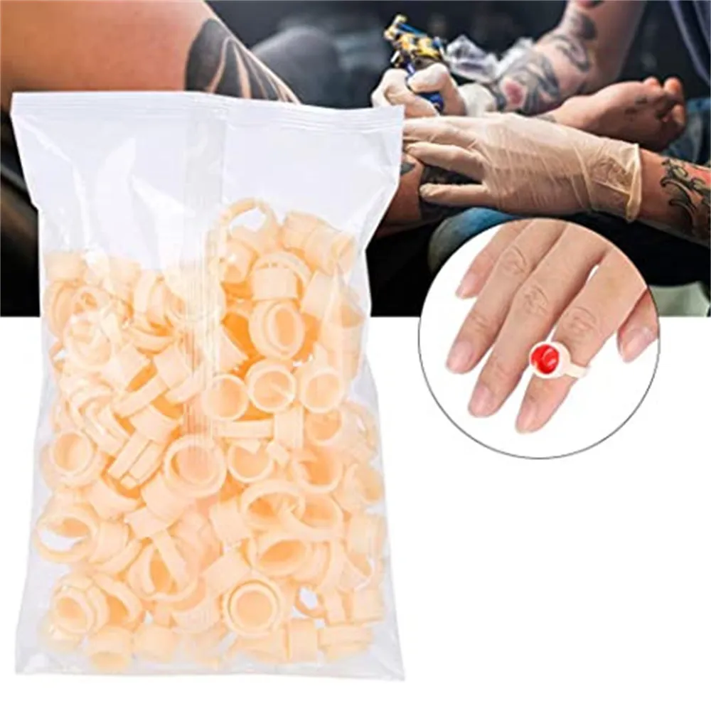 Wholesale 100Pcs Permanent Makeup Pigment Rings Cups Silicone Glue Soft Silicone Nail Art Tattoo Ink Holder for Microblading Eyebrow KD1