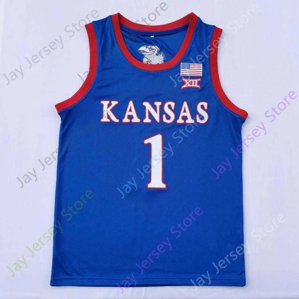 2020 New NCAA Kansas Jayhawks Jerseys 1 Devon Dotson College Basketball Jersey Blue Size Youth Adult