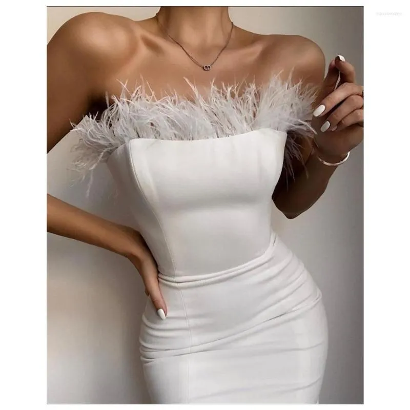 Casual Dresses 10Colors Women Feather Bodycon Bandage Tube Dress Candy Color Elegant Strapless Birthday Celebrity Evening Club Party