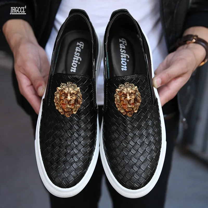 New Leather Woven Men's Handmade and Emed Love White Breathable Casual Shoes for Anti-slip Moisture A15 747 58297