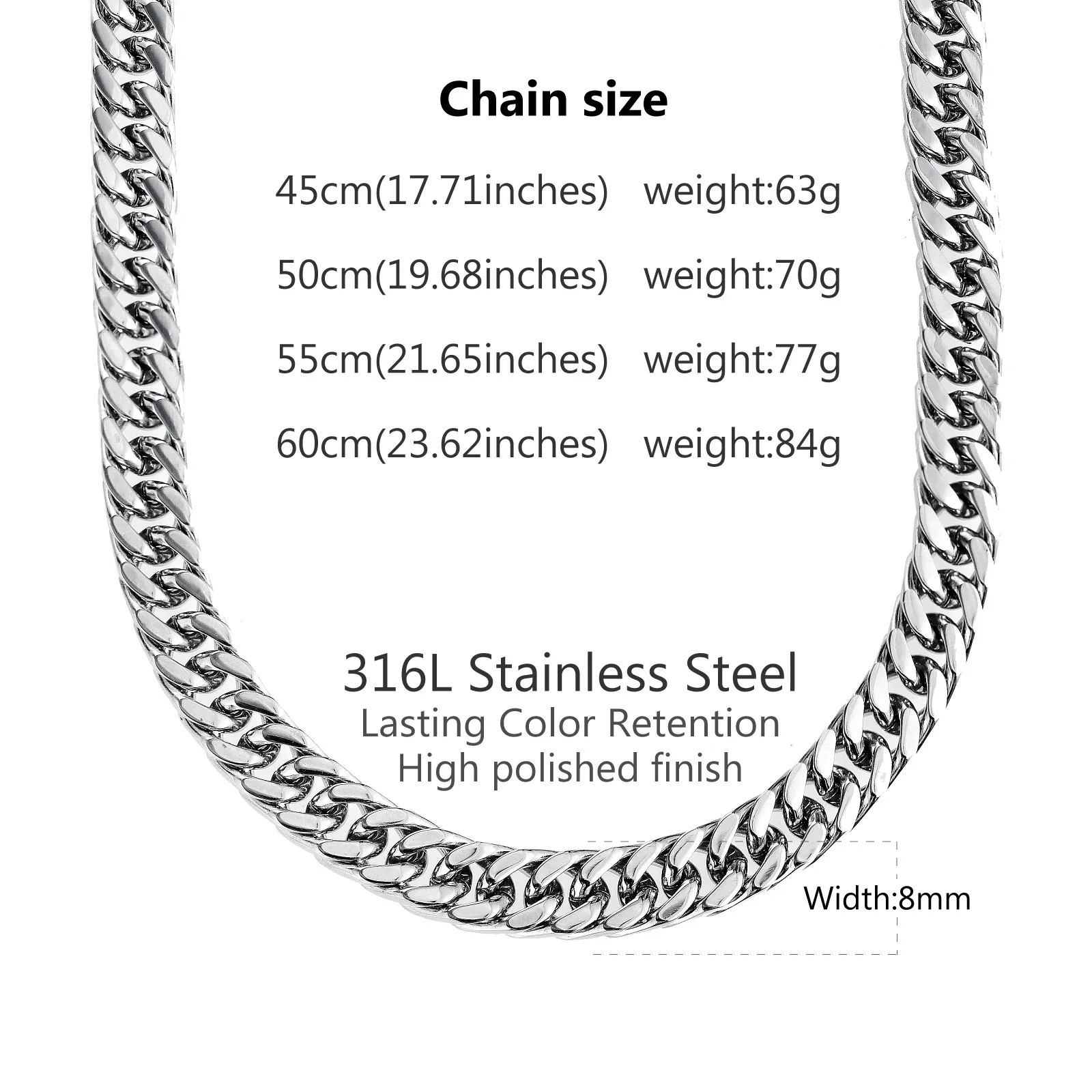 6-15mm Wide Cool Double cuban Curb Link Chain Necklace For Mens Stainless Steel Chains DIY Holiday GIfts 18-36 Inch silver