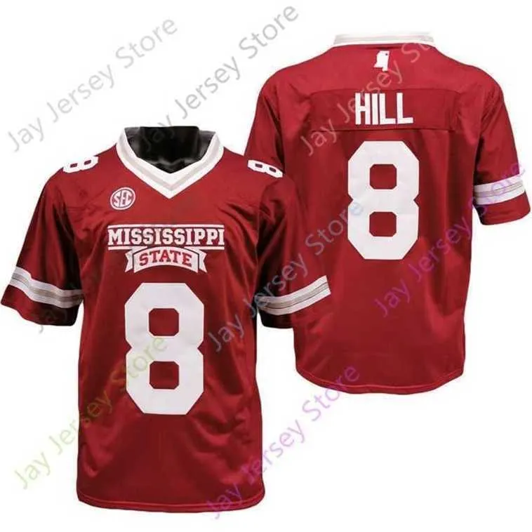 Mitch 2020 New NCAA Mississippi State MSU Maillots 8 Kylin Hill College Football Jersey Rouge Taille Jeune Adulte