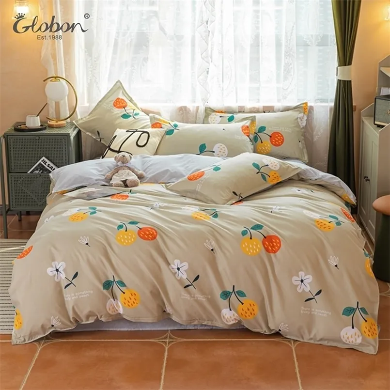 Sängkläder uppsättningar Globon Flower Print Sängkläder med örngott bomullsmjuk täcken täcke täcker queen king size 4 st 220924