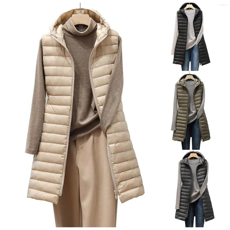 Chalecos de mujer, chaquetas de invierno para mujer, chaleco largo ultraligero con capucha, chaleco informal, abrigo de otoño, Parkas delgadas Doudoune Sans Manche Femme