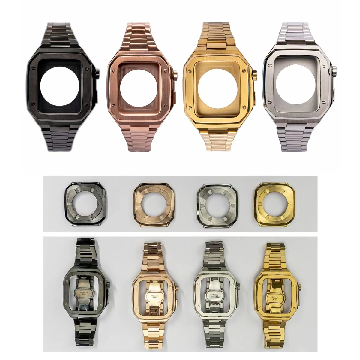 Rostfritt stål Integrerat skyddande omslagsband Wirst Stems Full Body Fit Apple Watch 44 45mm för IWatch Series 4 5 6 7 8 handledsrem