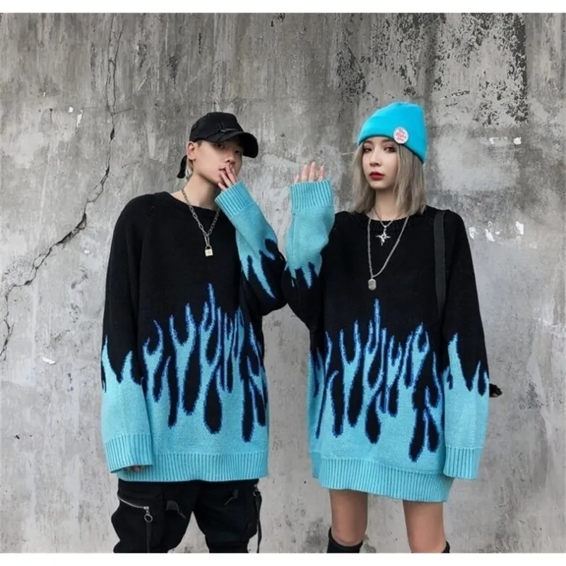 メンズセーターニットブルーフレームセーター優しい日本の太い秋と冬のプリント男性女性ヒップホップルーズカップル衣装220924