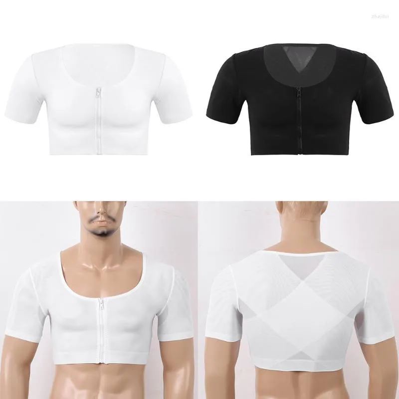 Men's Body Shapers Men's Men Breathable Shapewear Short Sleeves Gynecomastia Compression Slim Shaper Crop Top Hide Man Chest Binder