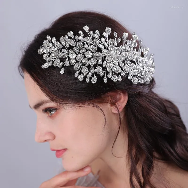 Coiffures de luxe élégant argent or strass cristal pour coiffure de mariage à la main style vintage peigne à cheveux de mariée bandeau