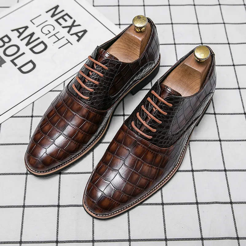 Elegant Crocodile Pattern Oxford Mens Wide Dress Shoes Solid Color PU ... - Crocodile-Effect Formal Shoes Blending Classic And Contemporary Design