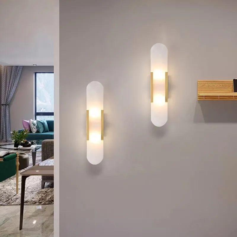 Moderna v￤gglampor minimalistiska lyx marmor sconce nordiskt vardagsrum villa tv -bakgrund sovrum sovrum dekor spegel ljus