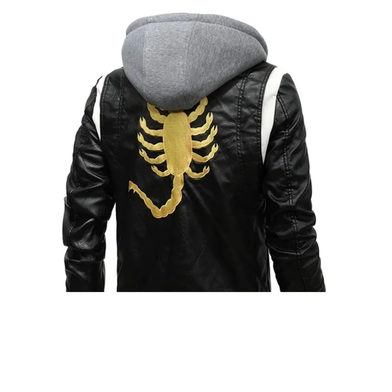 Veste de printemps en faux cuir pour hommes Amovible Hoodie Scorpion Broderie Moto Hommes Slim Fit Mens s 220924