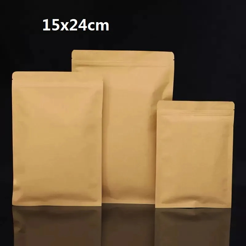 Плоская фольга для хранения продуктов питания Крафт -бумажный мешочек с zip упаковочной упаковкой Hick Foil Candy Ground Coffee Octs чай
