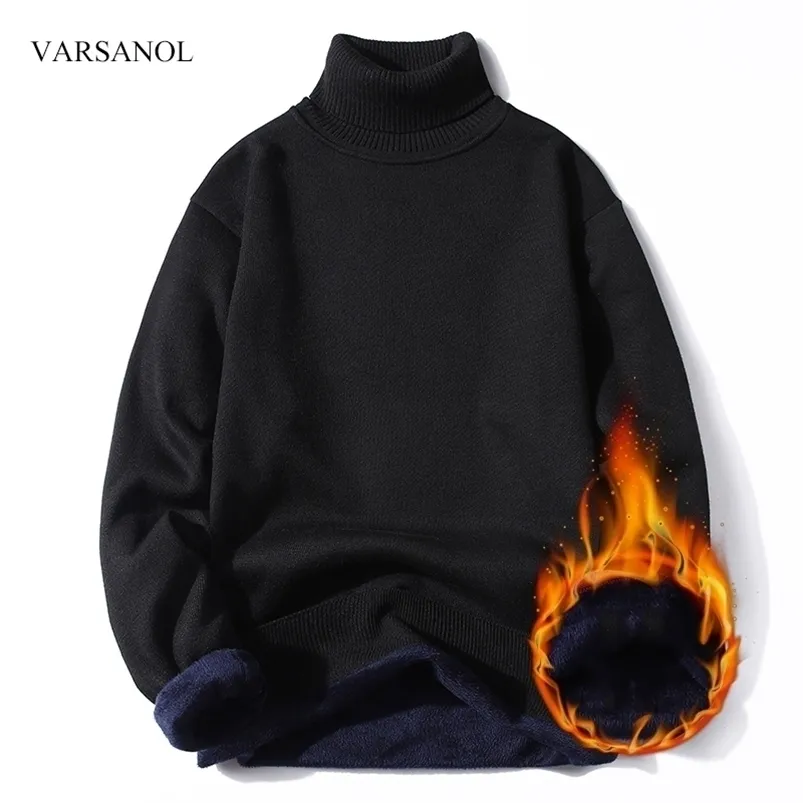 Herrtröjor vinter överdimensionerade turtleneck män stickade solida fleece tröjor kläder varm svart drag homme 220924