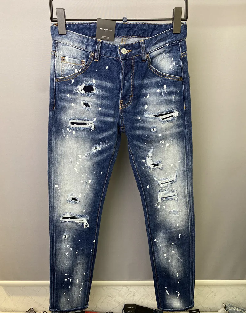 Heren vernietigd Skaker Jeans Blue Washed Denim /broek /bodems slanke pasvorm coole kerel causal vernietig jeans