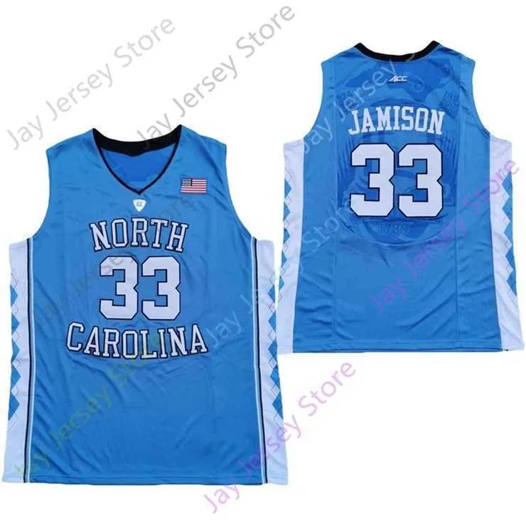 ميتش 2020 جديد NCAA North Carolina Tar Heels Jerseys 33 Jamison College Basketball Jersey Blue Size Youth Adult