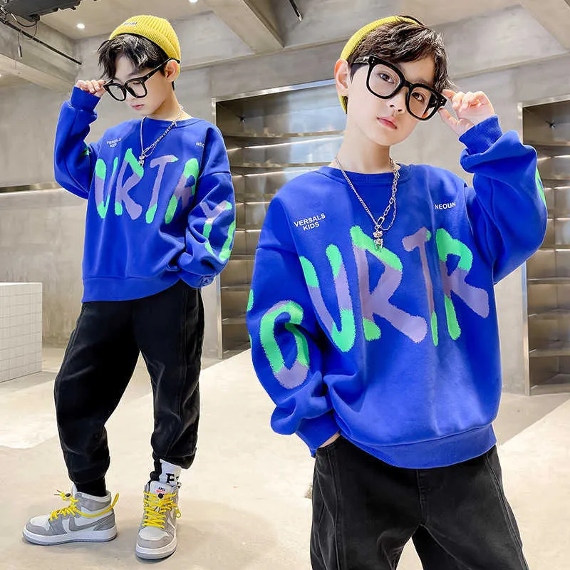 Puff Letter Sweatshirt Teens Long Sleeve Pullover Hoodie For Boys