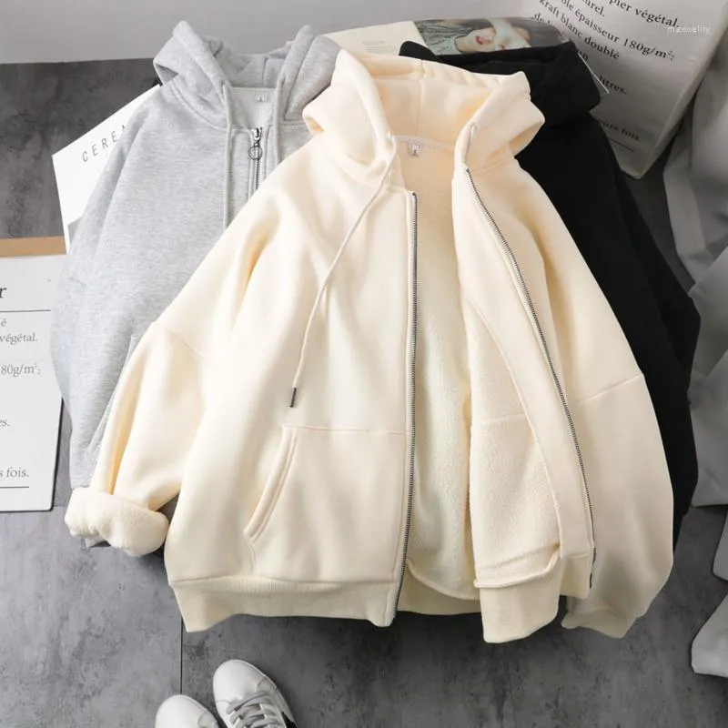 Women's Hoodies Vintage Women Hooded Jacket Fashion Zip Up Long Sleeve Warm Korean Style Autumn Winter Streetwear Casual Sweatshirts Coat