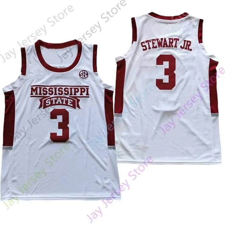 MITCH 2021 NOVO NCAA COLLEGE Mississippi State Basketball Jersey 3 D.J. Stewart Jr. Tamanho S-3xl Black White