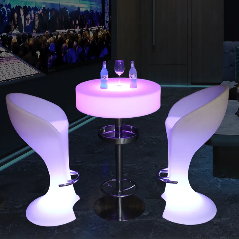 LED Illuminated Bar Table Round Cocktail Table with Color