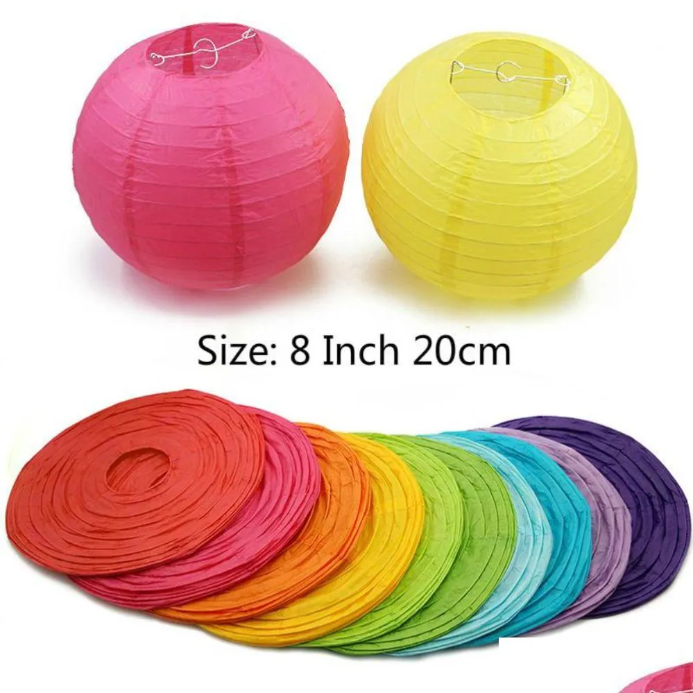 Other Festive Party Supplies 1Pc 8Inch 20Cm Mticolor Chinese Round Paper Lanterns Ball For Wedding Party Hanging Birth Homeindustry Dhbp8