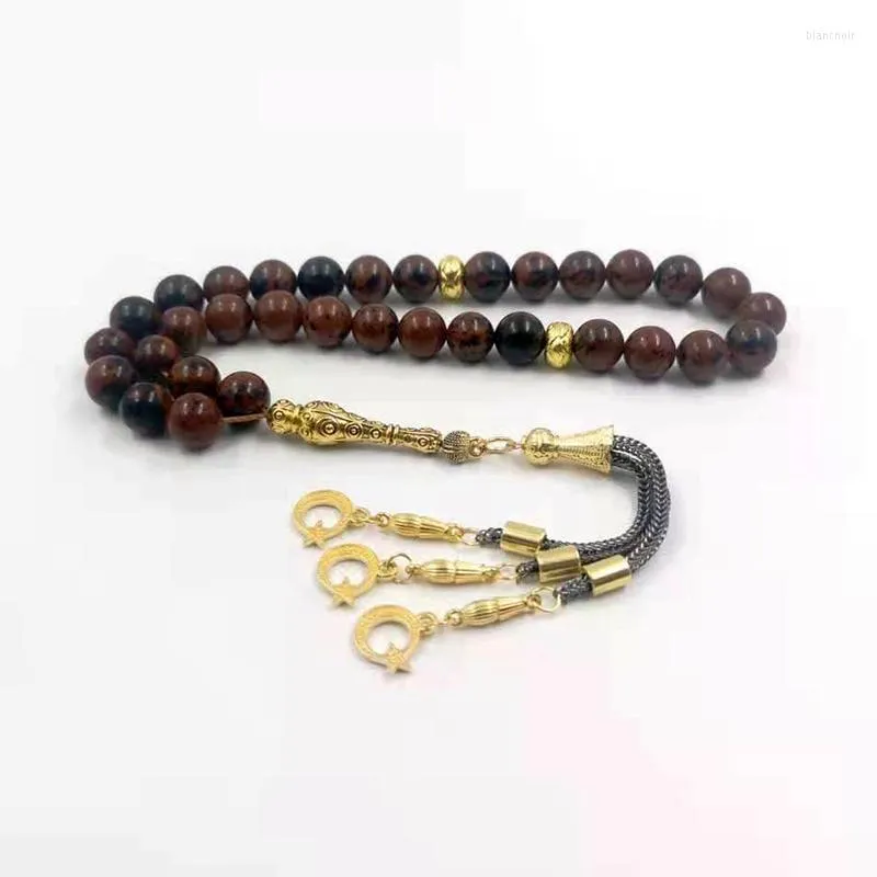 Strand 2022 Tasbih naturel rouge obsidienne chapelet perle pierre 33 musulman Misbaha noir Matel gland perles de prière islamique Adha Eid cadeau