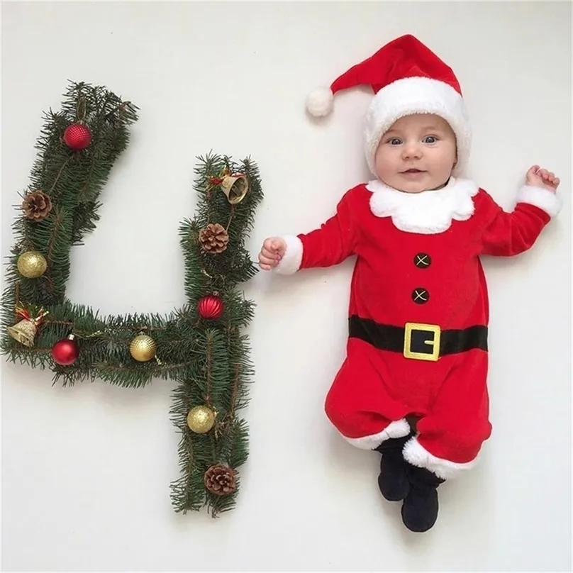 Footies Baby Xmas Clothes born Infant Santa Christmas Romper Hat Outfit Costume Winter Clothing 220922