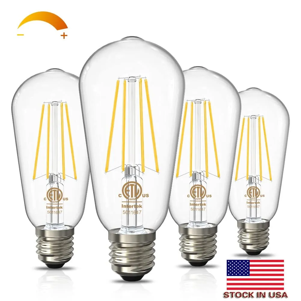 2022 NOWOŚĆ DIMMABLE VINTAGE LED CEŁBY EDISON 60 W EKVIVIVIVALENT E26 NASYSUNKOWNIKA Wymiana światła 800LM 2700K ST58 Antique Filament Lights Wymienione ETL