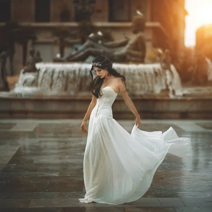 Aiyana Abendkleid Chiffon A-Linie - Rückenfreies Brautkleid Mit Spitze & Schnürung