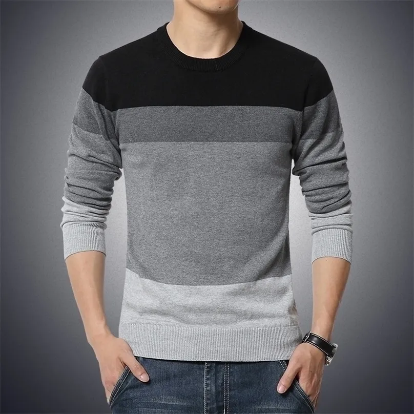 Sweaters masculinos suéter casual de cuello O-cuello rayado fit knittwear otoño masculino jaleo los hombres de lazos